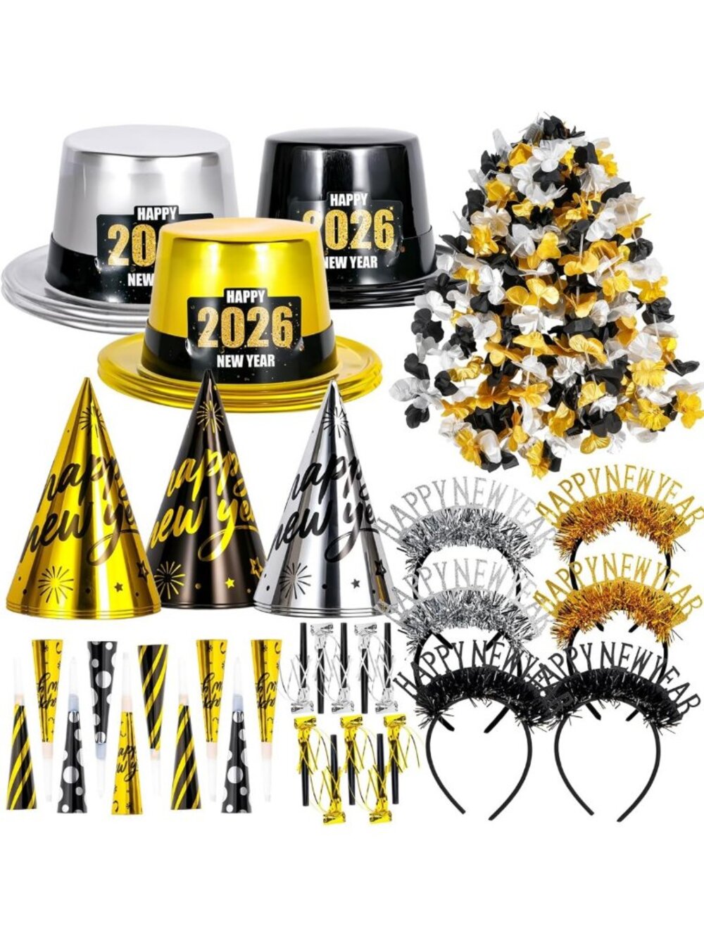 2026 New Year's Eve Party Supplies for 20 - Hats, Horns, Tattoos & Favors